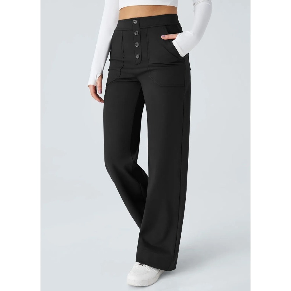 NEW Halara DayStretch High Waisted Straight Leg Trouser Casual Pants LP Black